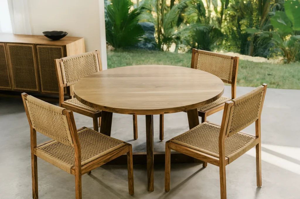 Timeless dining space featuring statement reclaimed teak furniture from Nusantara Lifestyle