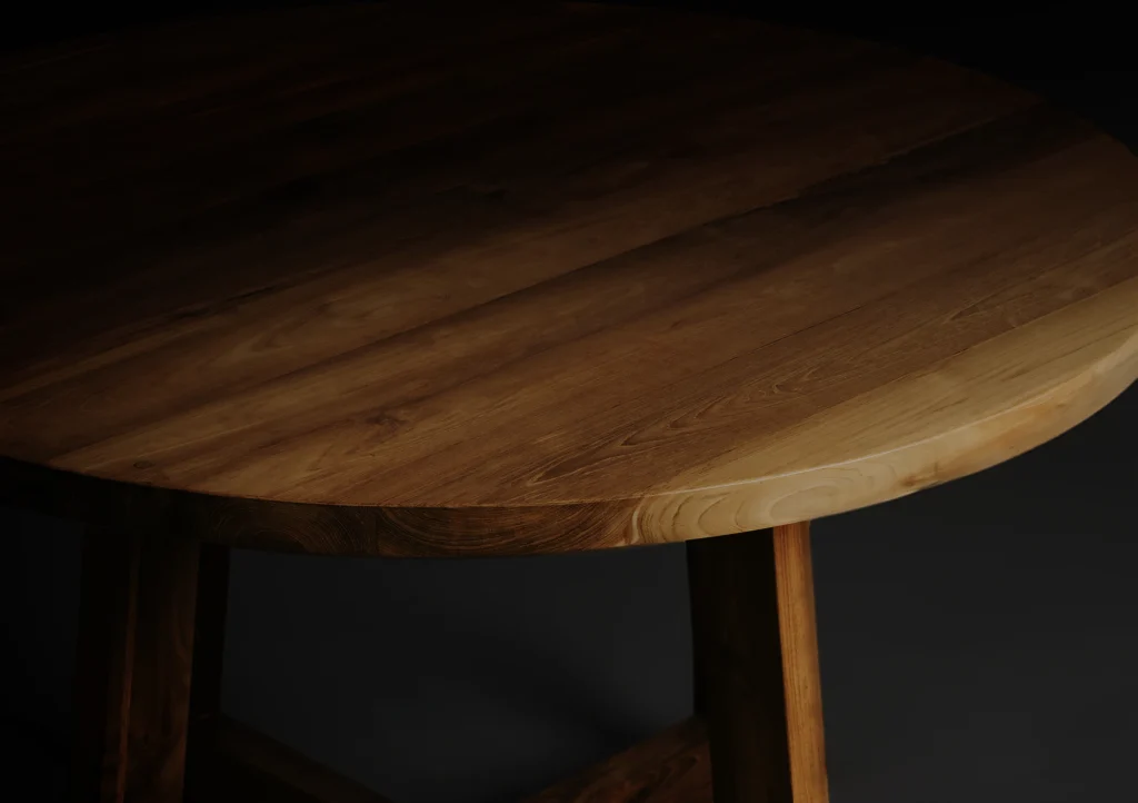 Weathered reclaimed teak with unique character and warm finish