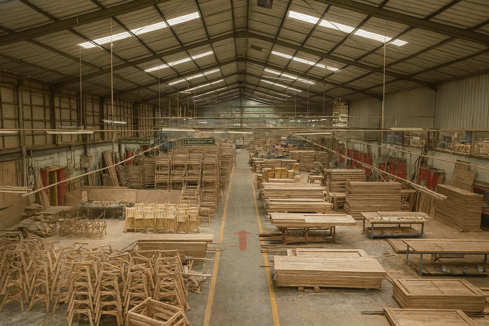This is an image that shows the interior of a mass furniture factory.