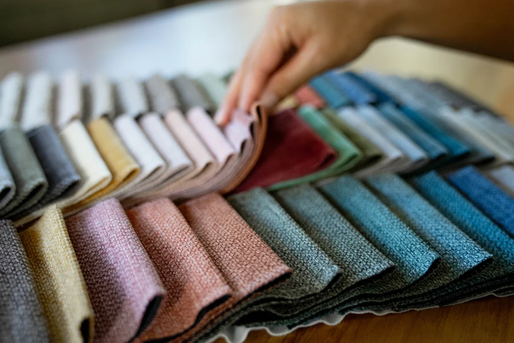 A range of colourful fabric made from PET plastic, which is used to upholster cushions in the Nusantara Lifestyle three-seater sofa and single-seater sofa. 