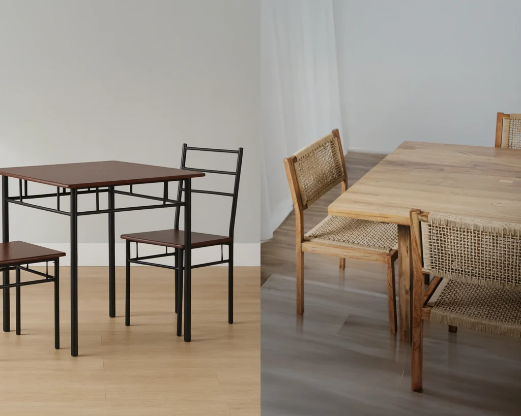 A comparison of new furniture made from cheap materials and glue compared to expertly made reclaimed teak furniture from Nusantara Lifestyle.