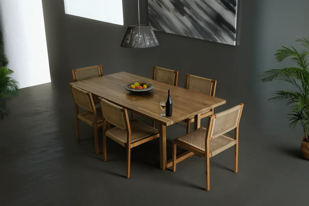 Bedroom featuring Alami bed frame in Ebony finish, styled with light, textured linens.