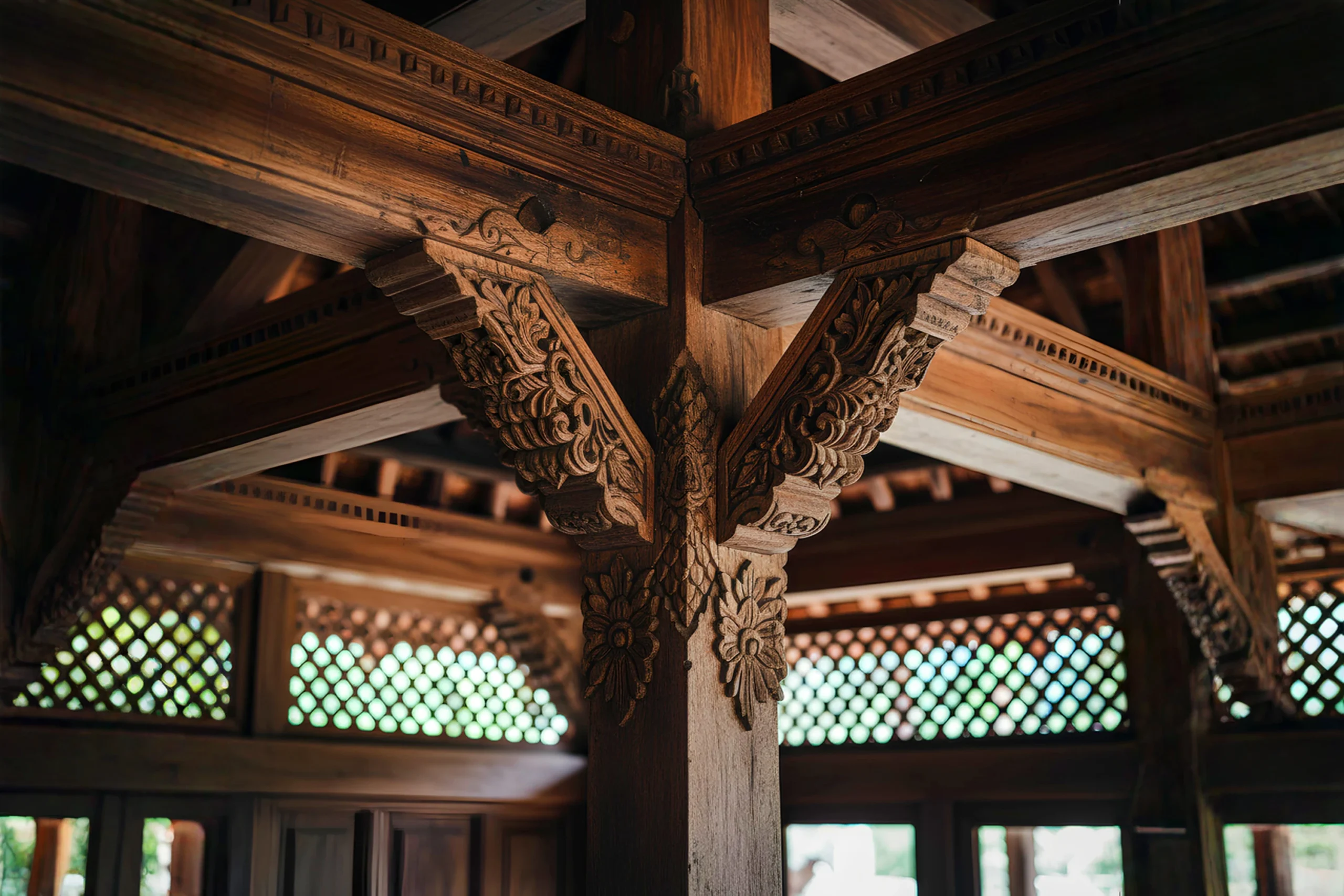 Traditional joinery of a joglo structure that the Nusantara Lifestyle team will reclaim and turn into sustainable furniture
