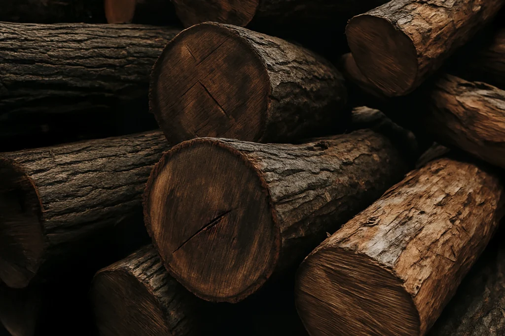 Large tropical hardwood trees cut down in Indonesia