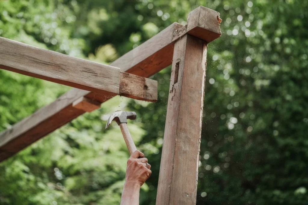 Traditional Javanese joglo dismantled for reclaimed teak recovery by Nusantara Lifestyle artisans in Indonesia