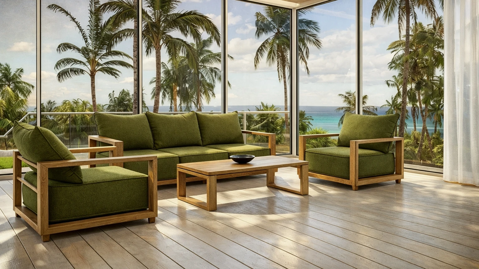 Luxury villa interior featuring custom reclaimed teak furniture from Nusantara Lifestyle