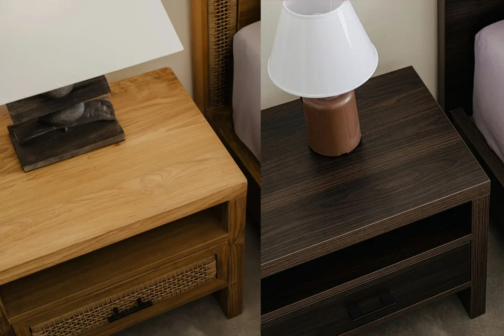 Comparison of reclaimed teak and engineered wood materials used in hotel furniture Australia