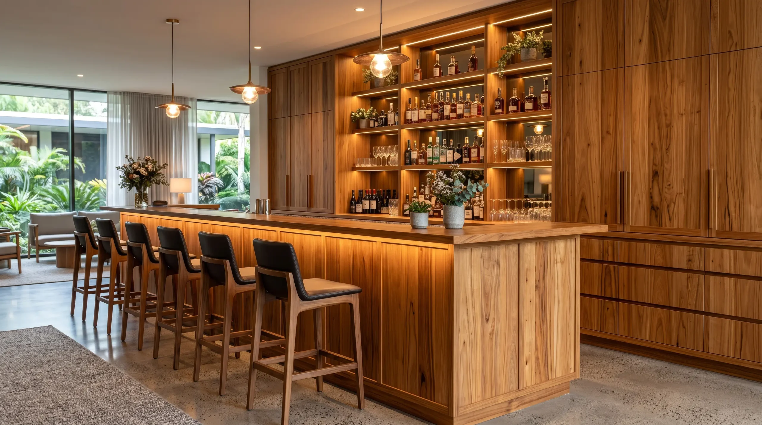 High-performance reclaimed teak cabinetry used in a luxury hospitality fit-out in Australia.