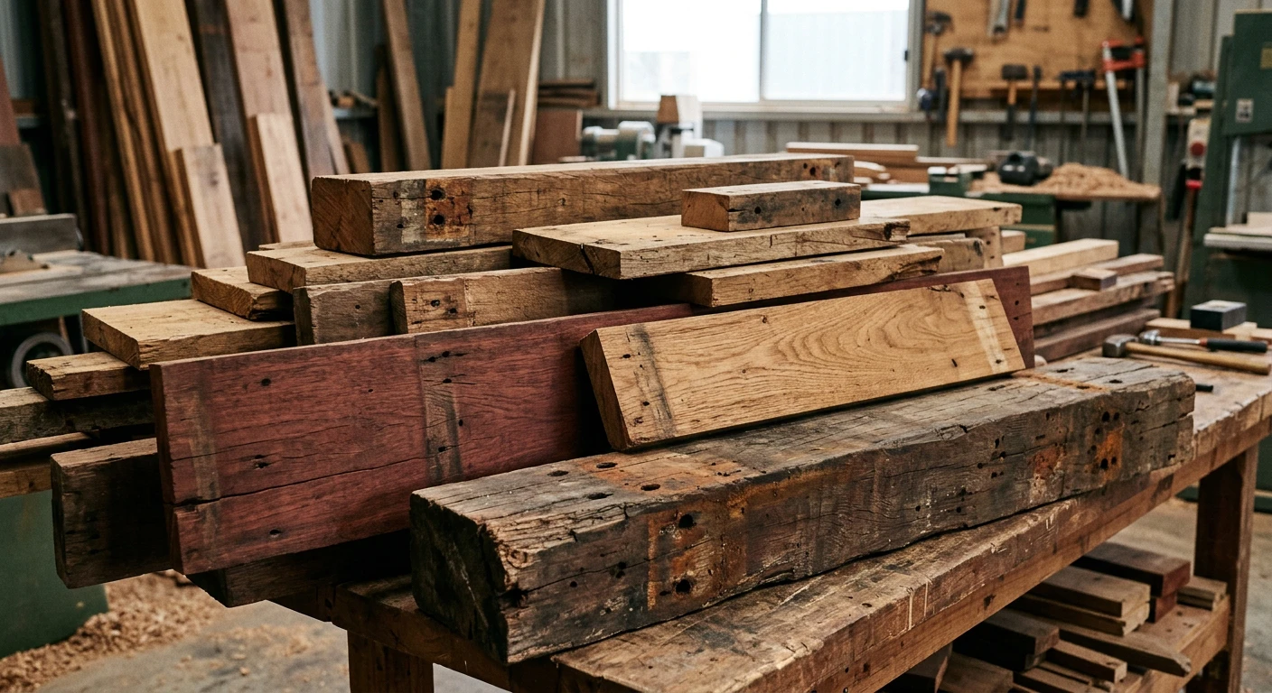 Reclaimed Australian hardwood showing natural grain and signs of previous use