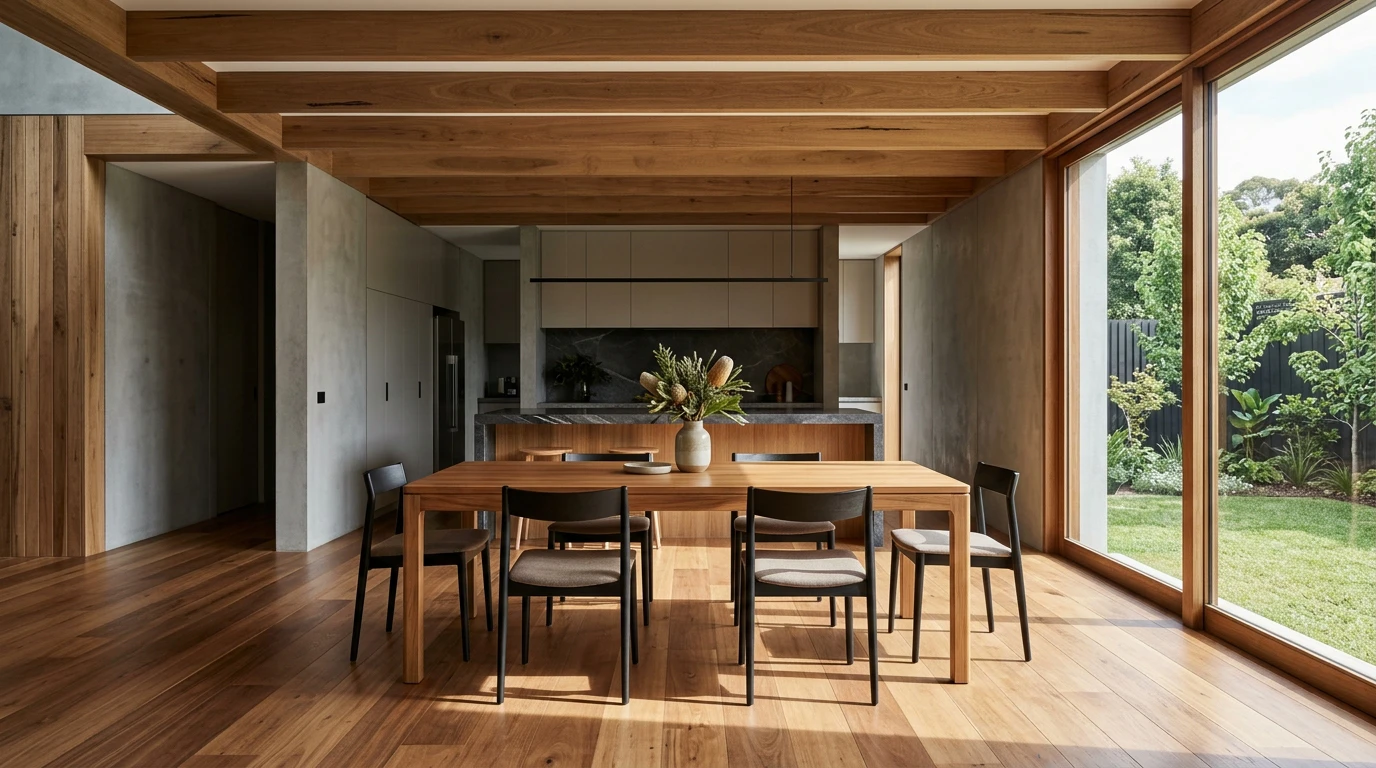 Reclaimed teak furniture combined with Australian reclaimed hardwood in an interior